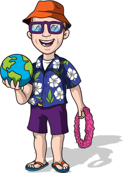 Illustration of Doctor Ryne Paulson dressed in Hawaiian clothes