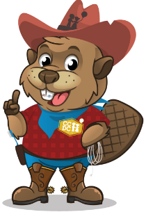 Cartoon beaver in a cowboy outfit