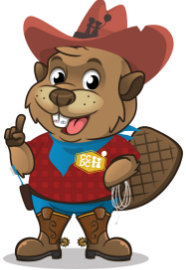 Cartoon beaver in a cowboy outfit